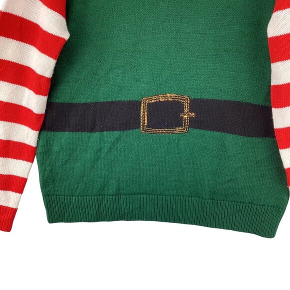 Absolutely Famous Christmas Elf Sweater L Acrylic Green Red Stripe Festive Holid - Picture 3 of 8